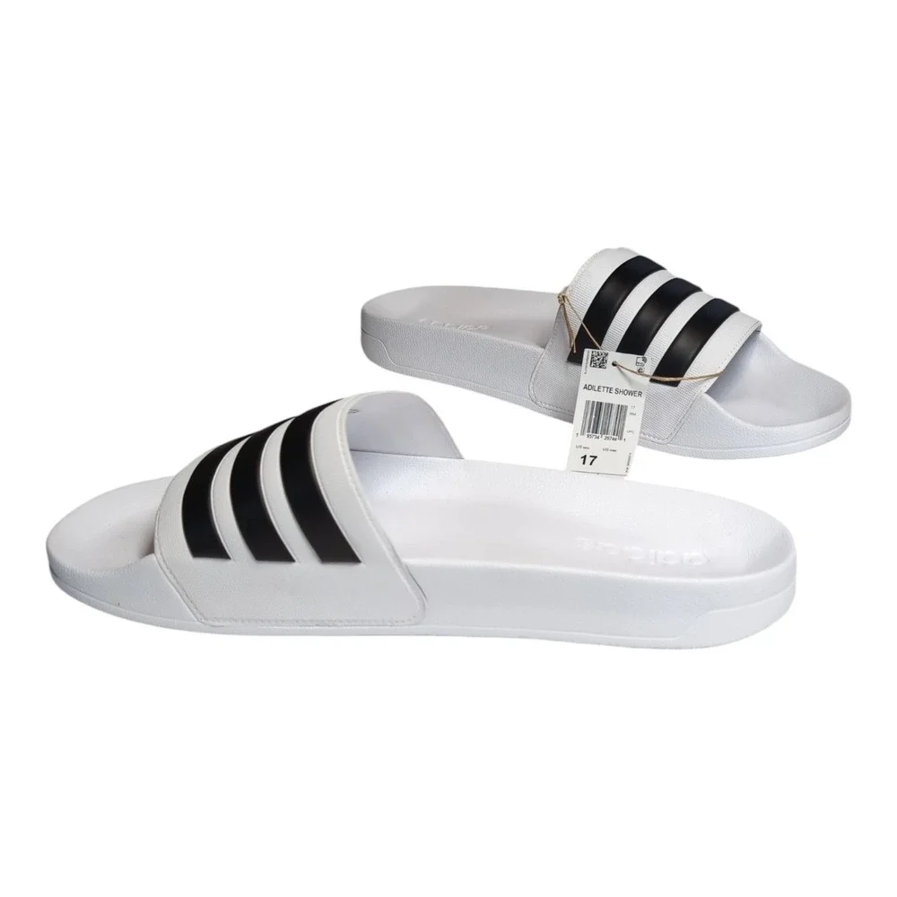 Adidas Adilette Shower Slides Mens 17 White Black Cloudfoam Sandals GZ5921